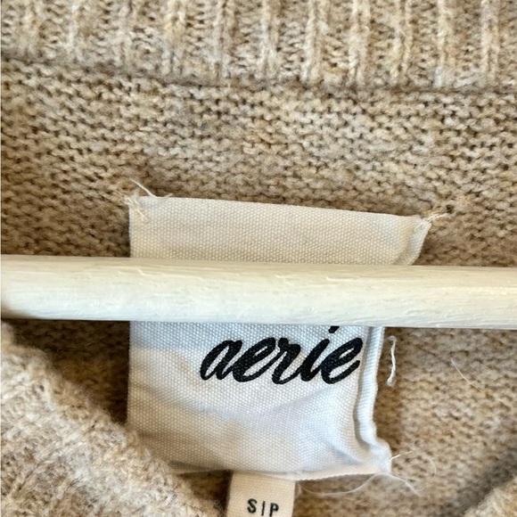 Aerie Striped Crewneck Sweater - Neutral Oatmeal with Black Stripes Oversized L - Picture 4 of 7